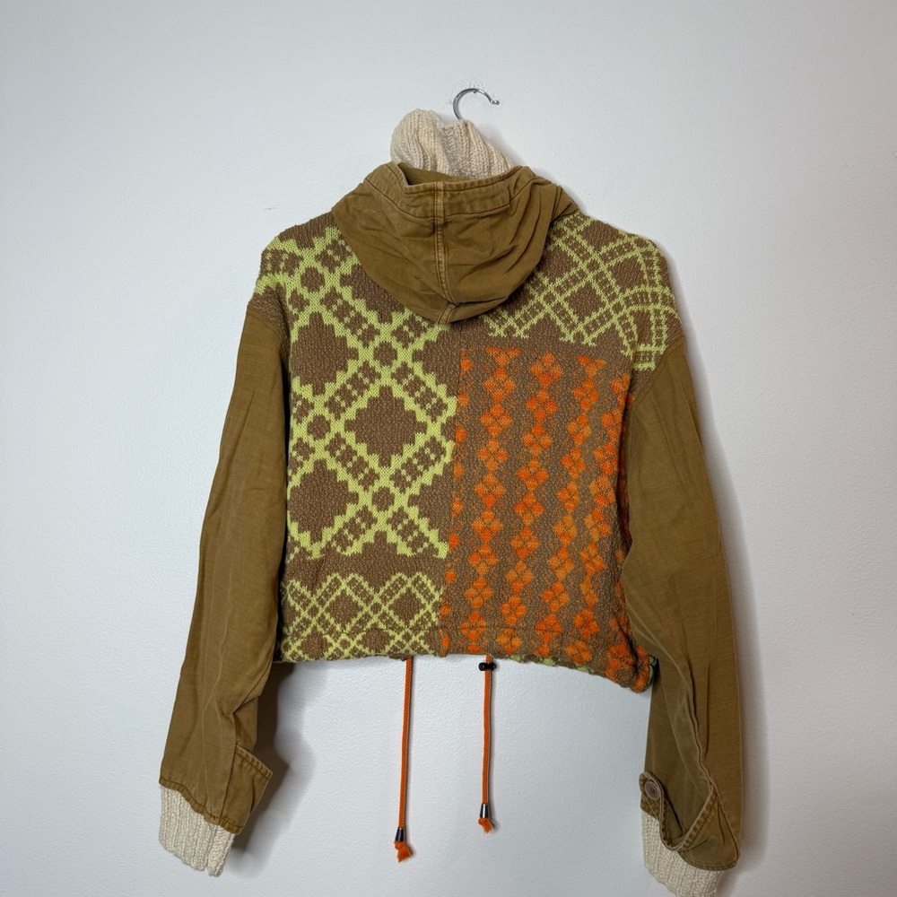Free People Reno Multi Media Hooded Jacket Boho Patchwork xs stand funnel neck - Picture 11 of 11